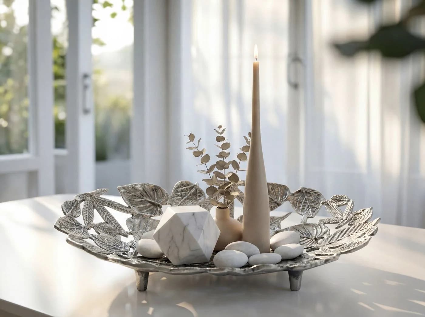 FINEBUY Dekoschale Oval Silber Aluminium 49cm