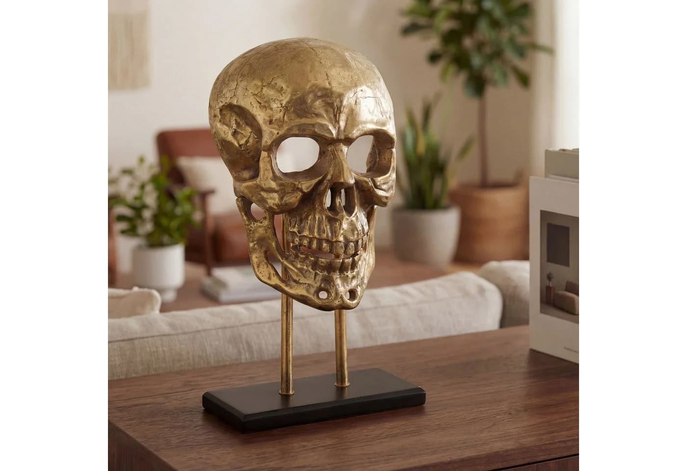 FINEBUY Dekofigur Totenkopf 57cm Aluminium Gold - Bild 2