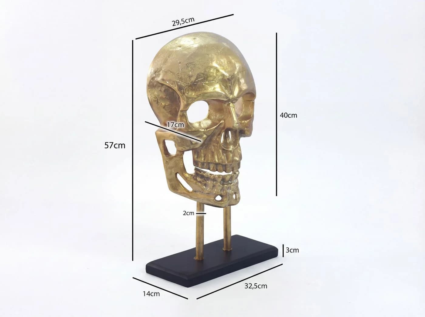 FINEBUY Dekofigur Totenkopf 57cm Aluminium Gold - Bild 3