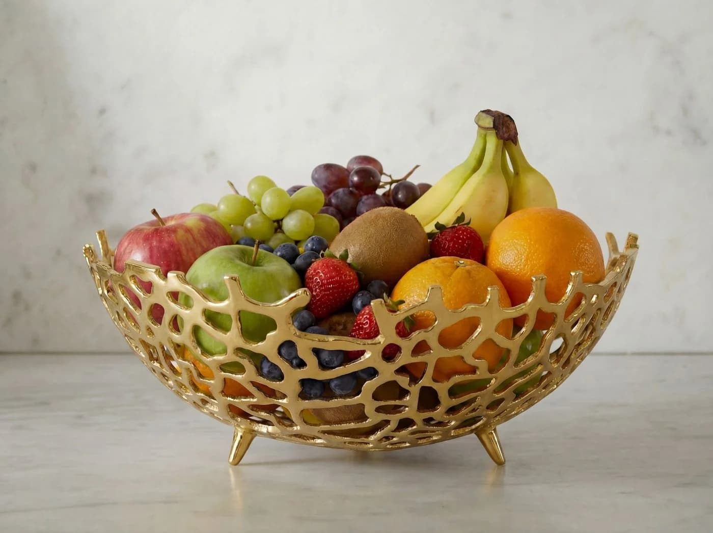 FINEBUY Obstschale Aluminium Gold 46cm Korallenoptik