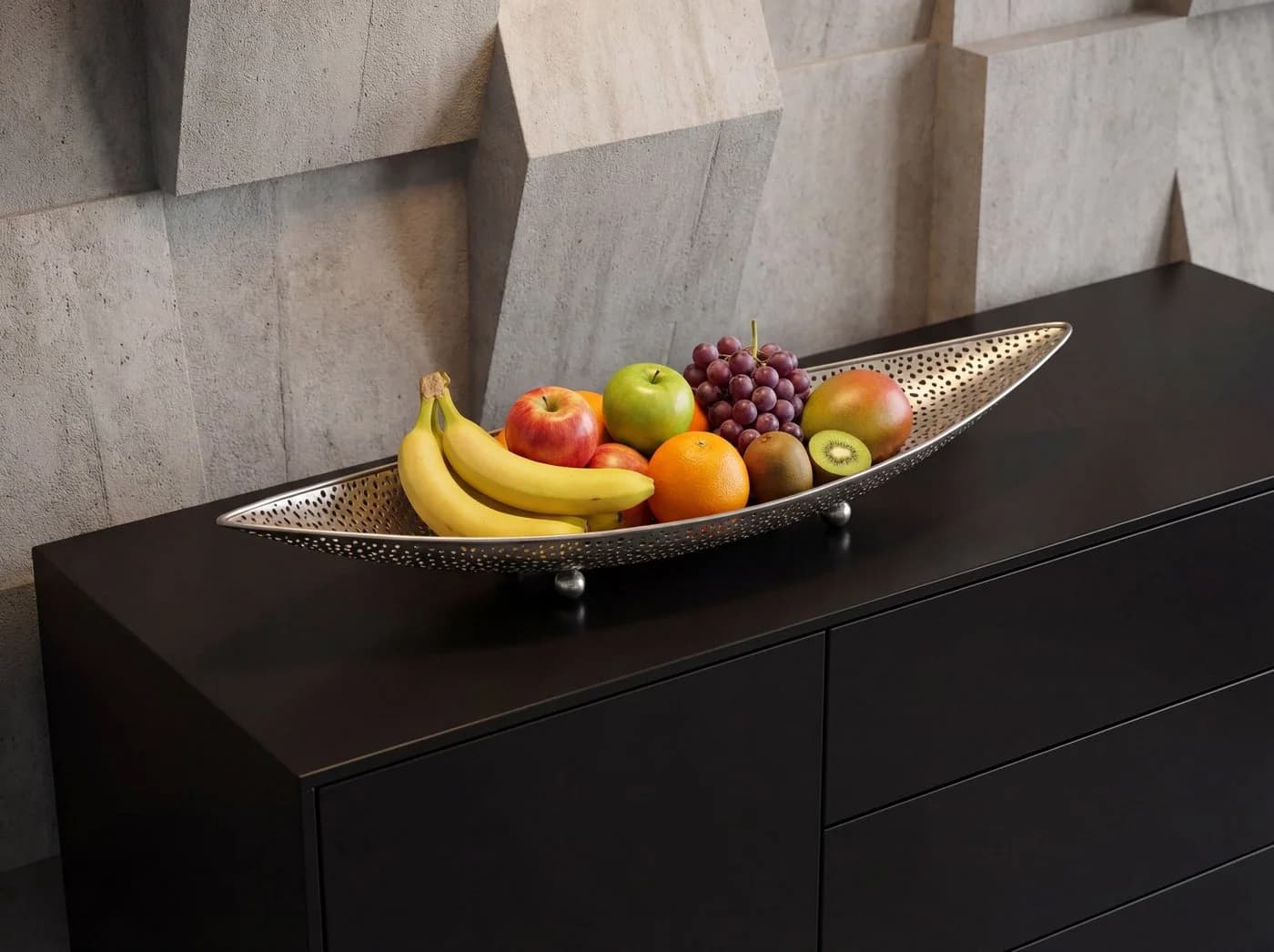 FINEBUY Obstschale Silber 60cm Metall Dekoschale mit Lochoptik