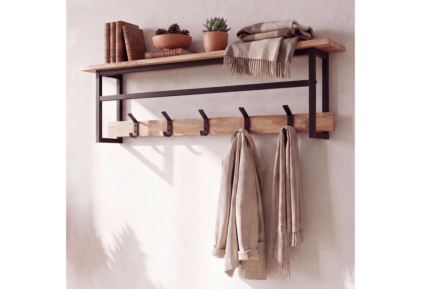 FINEBUY Wandgarderobe 100cm Massivholz Metall mit 5 Haken - Bild 2