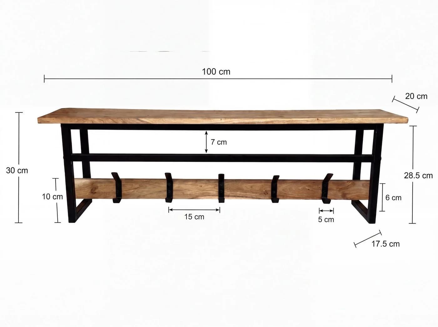FINEBUY Wandgarderobe 100cm Massivholz Metall mit 5 Haken - Bild 3