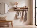 FINEBUY Wandgarderobe 90cm mit 6 Haken & Ablage Massivholz Metall Bild 2