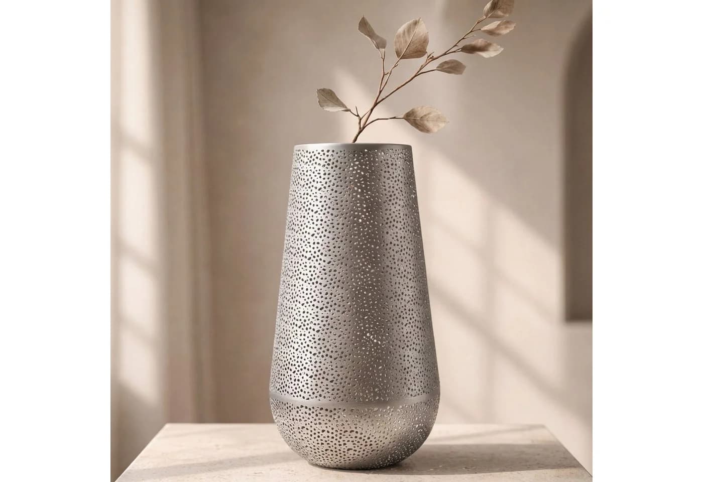 FINEBUY Dekovase Silber 47 cm Standvase aus Metall - Bild 2