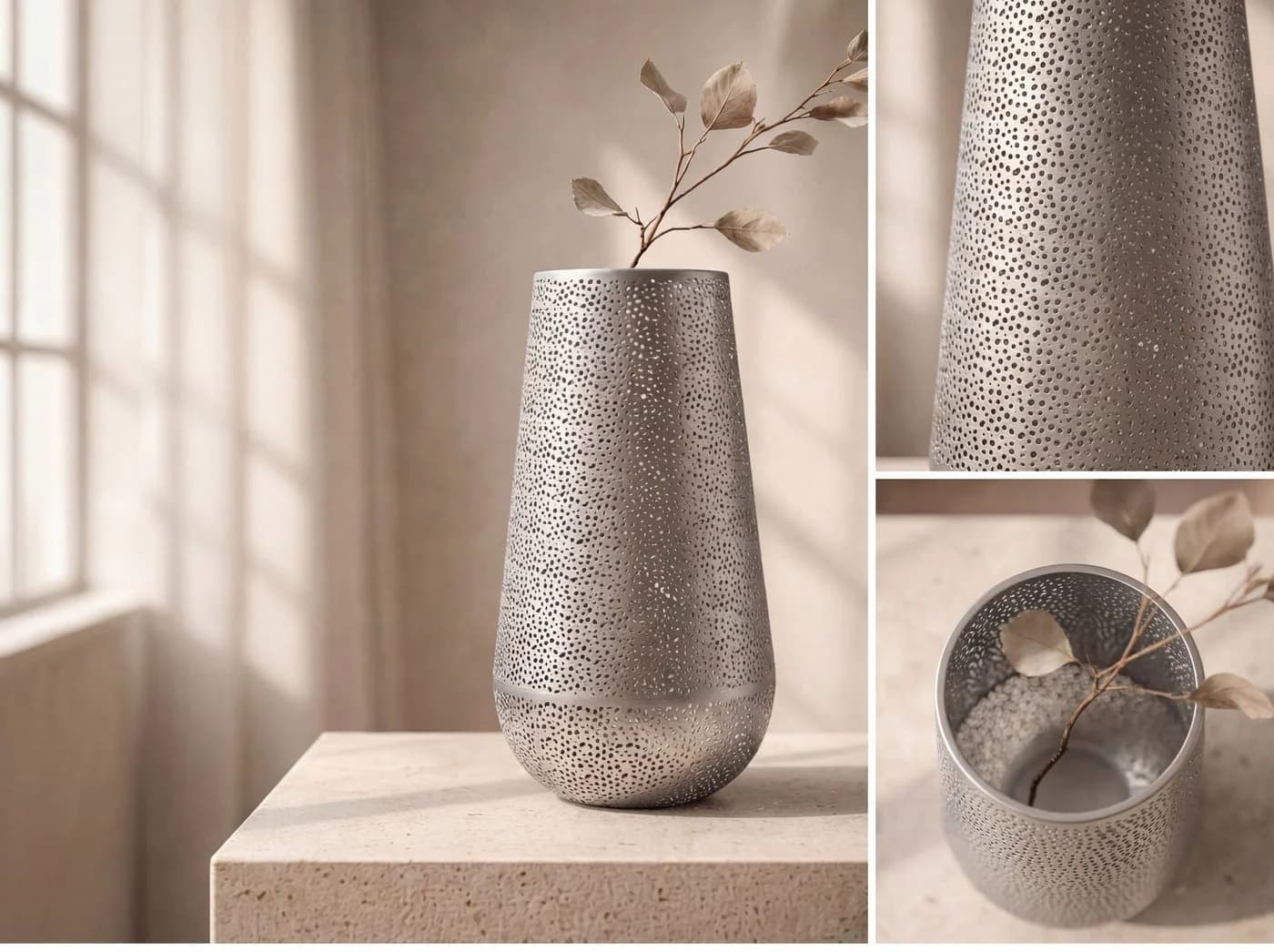 FINEBUY Dekovase Silber 47 cm Standvase aus Metall - Bild 4