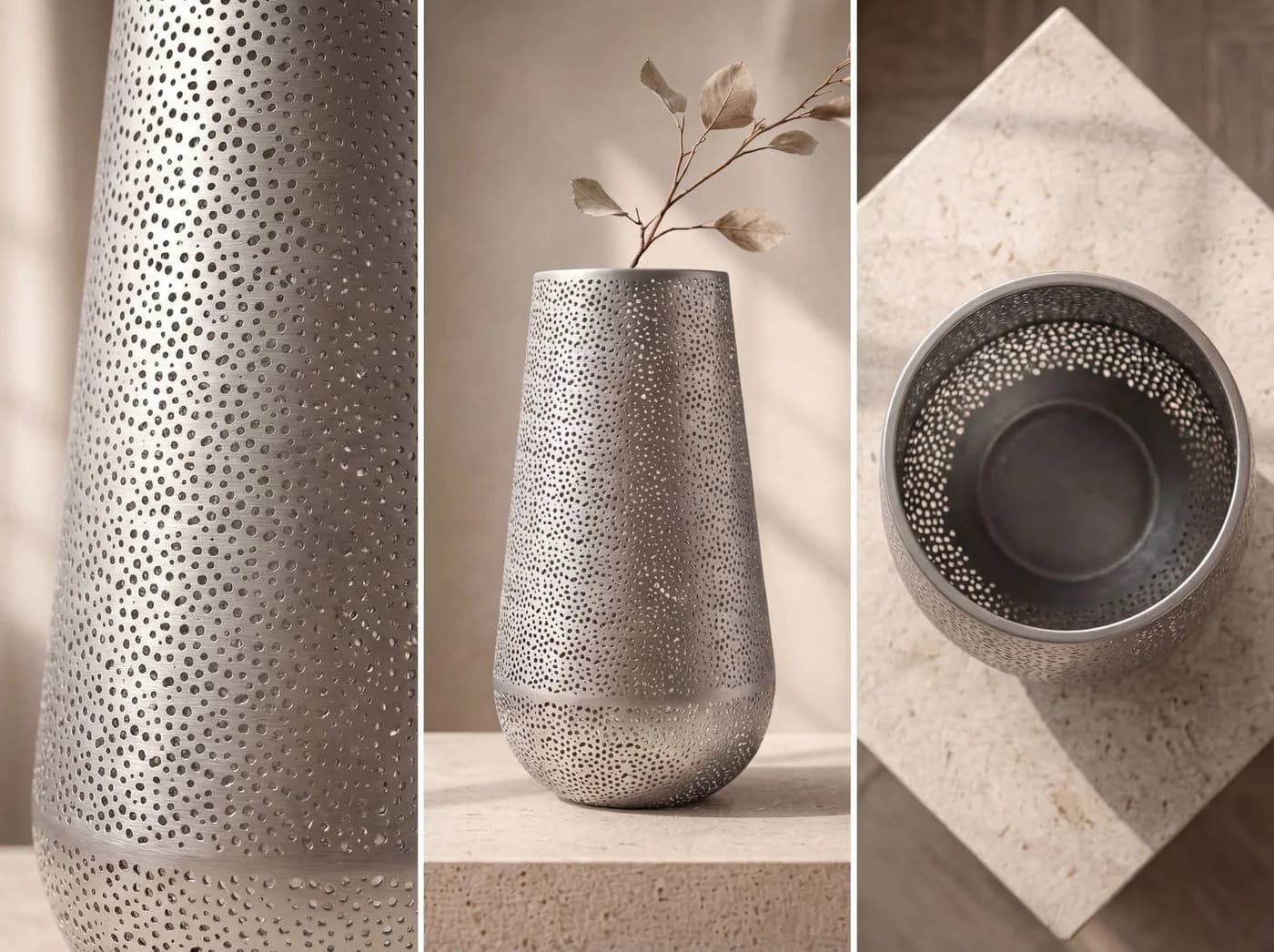FINEBUY Dekovase Silber 47 cm Standvase aus Metall - Bild 5