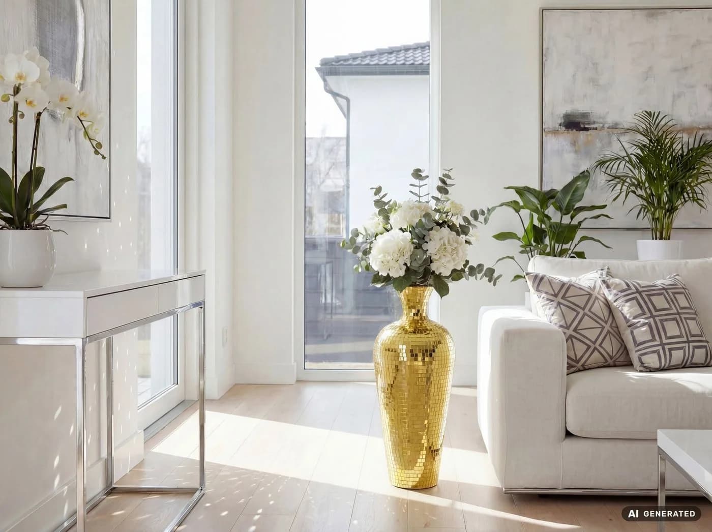 FINEBUY Bodenvase Gold Aluminium Mosaik-Design