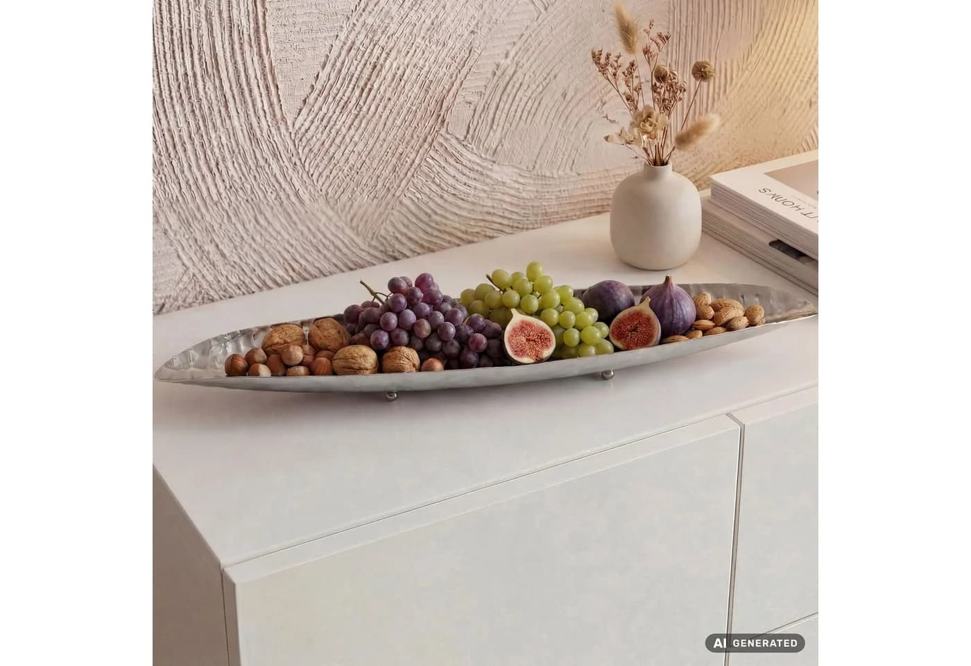 FINEBUY Obstschale Aluminium Silber 65,5cm Bootform - Bild 2
