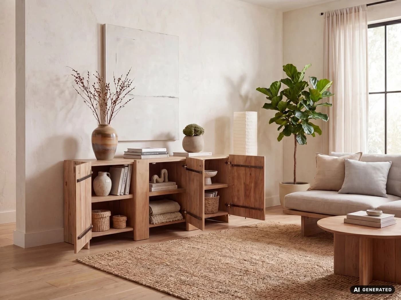 FINEBUY Sideboard 165cm Massivholz Akazienbraun Modern