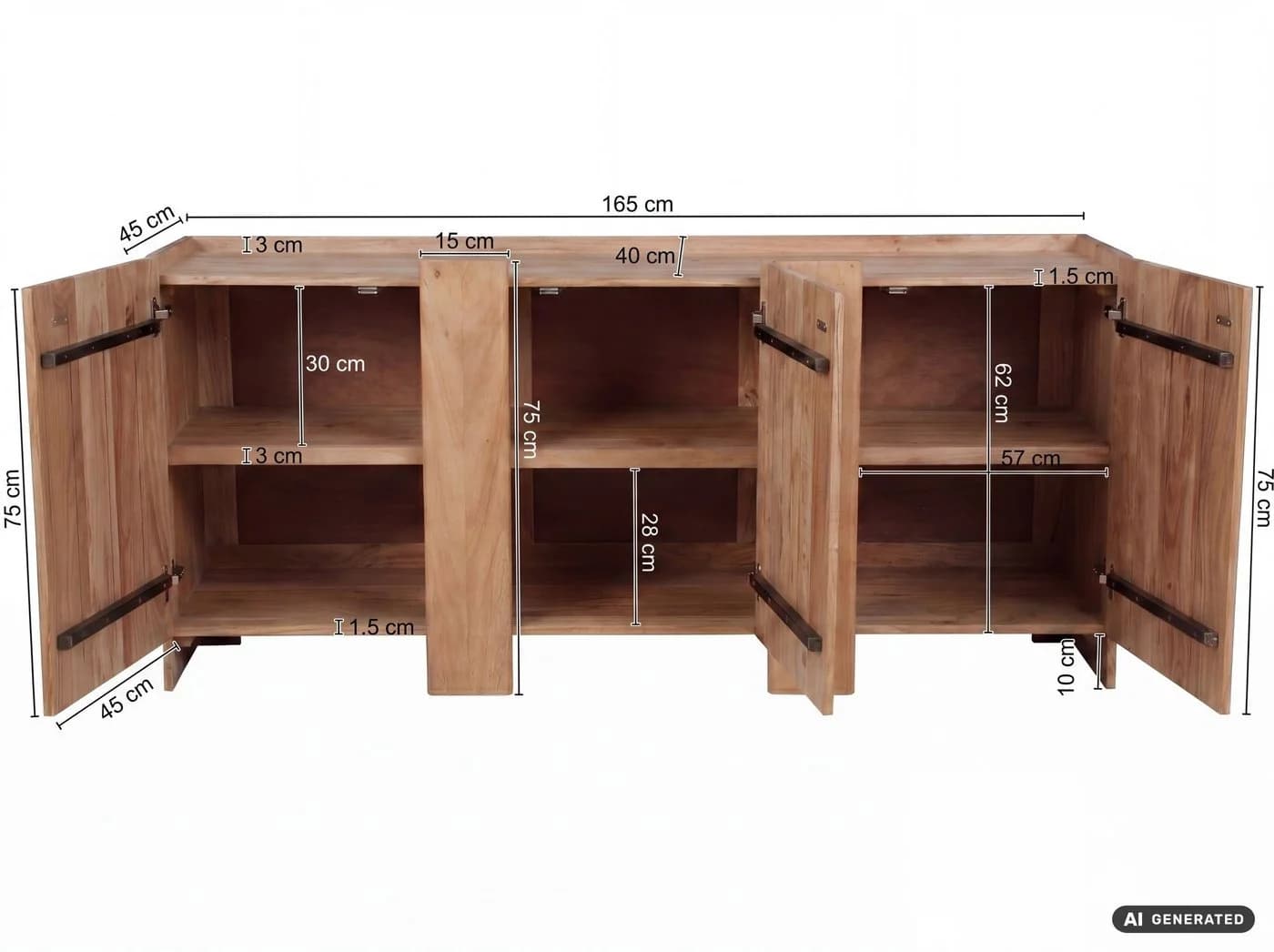FINEBUY Sideboard 165cm Massivholz Akazienbraun Modern - Bild 3