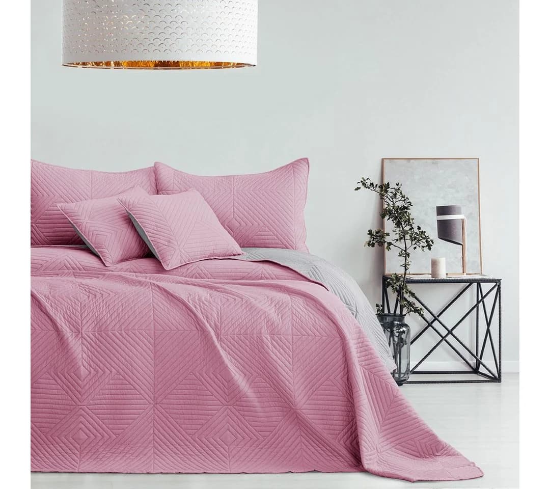 AmeliaHome Tagesdecke Steppdecke Rosa/Silber