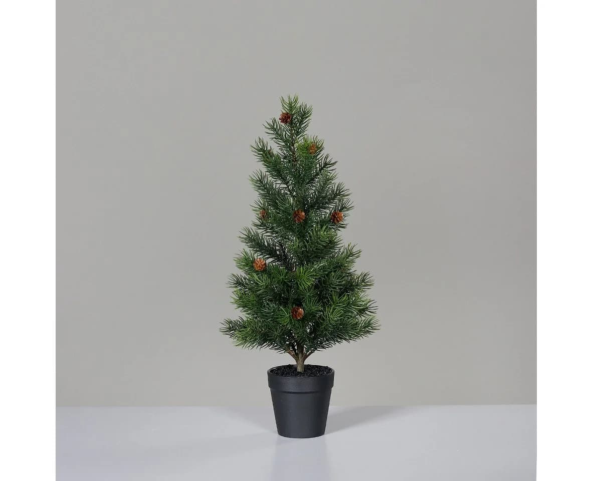 mucPlants Kunstbaum Tannenbaum 47cm mit Tannenzapfen im Schwarzen Topf