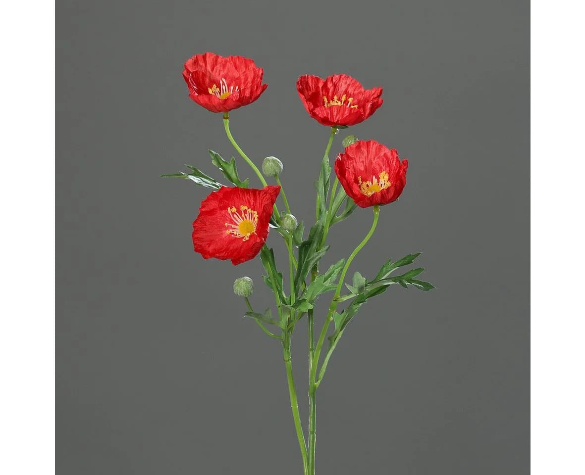 mucPlants Kunstblume Mohnblumenzweig Rot Grün 56cm