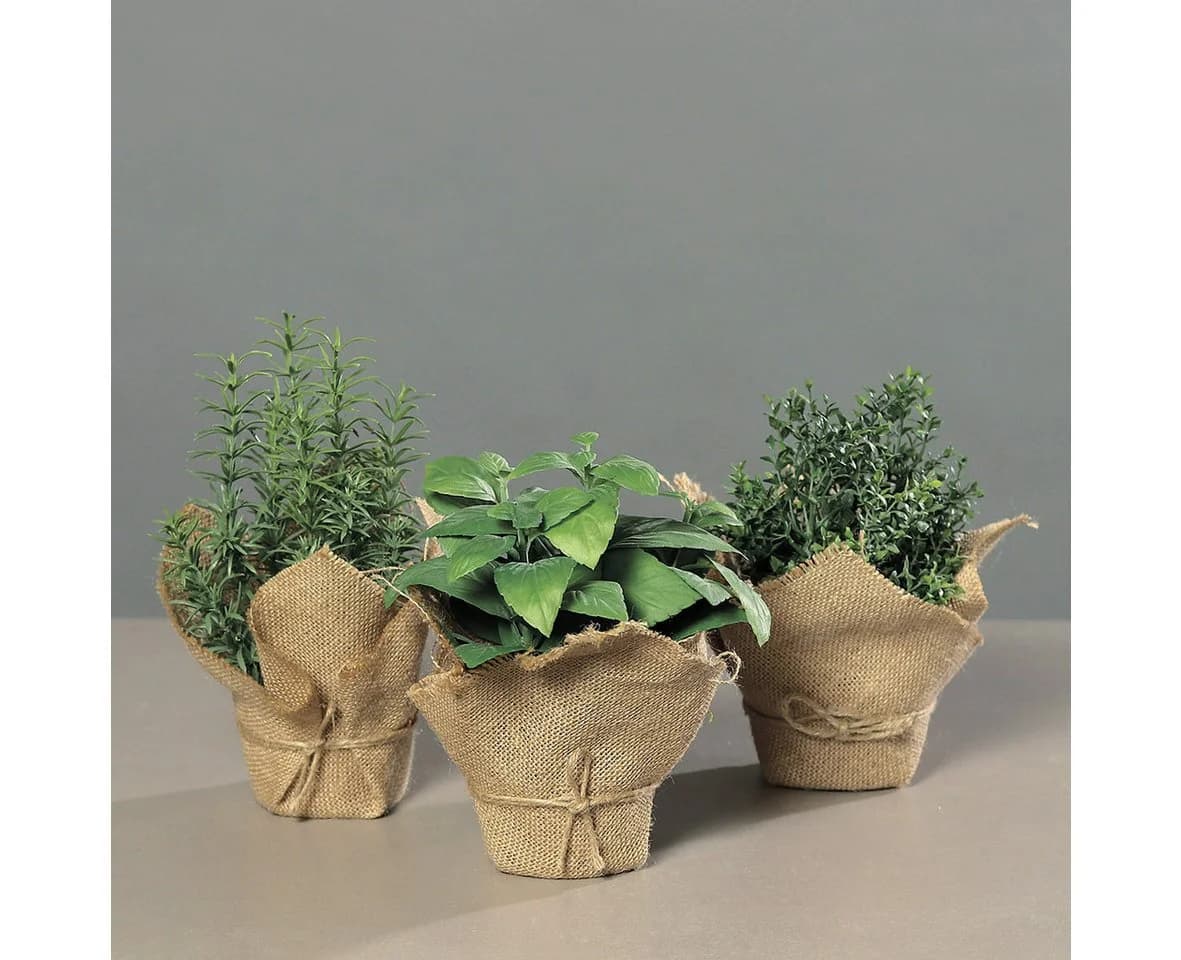 Kunstpflanze 3er-Set Kräutersortiment Basilikum, Rosmarin, Thymian, mucPlants