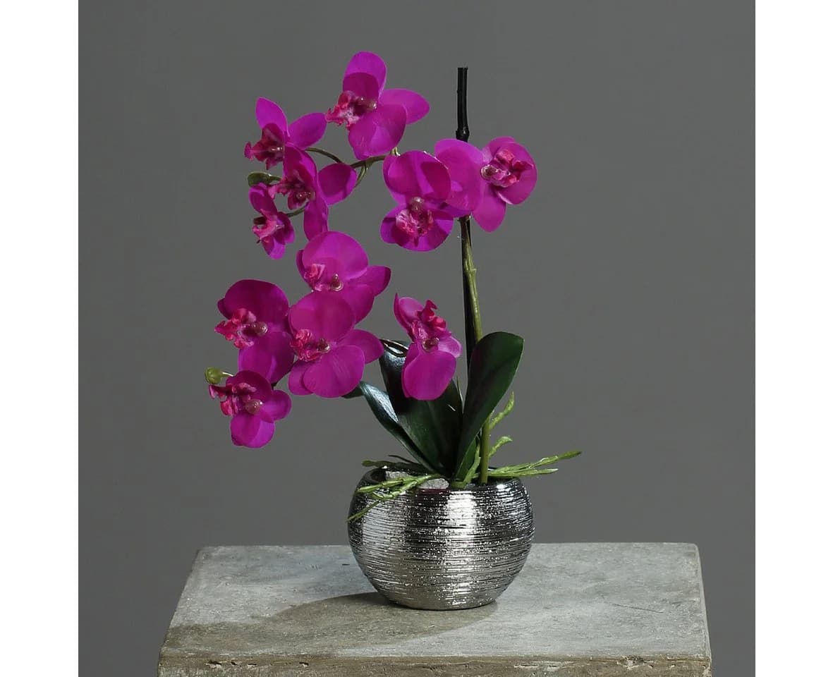 mucPlants Kunstorchidee 30cm Silber Keramiktopf Phalaenopsis