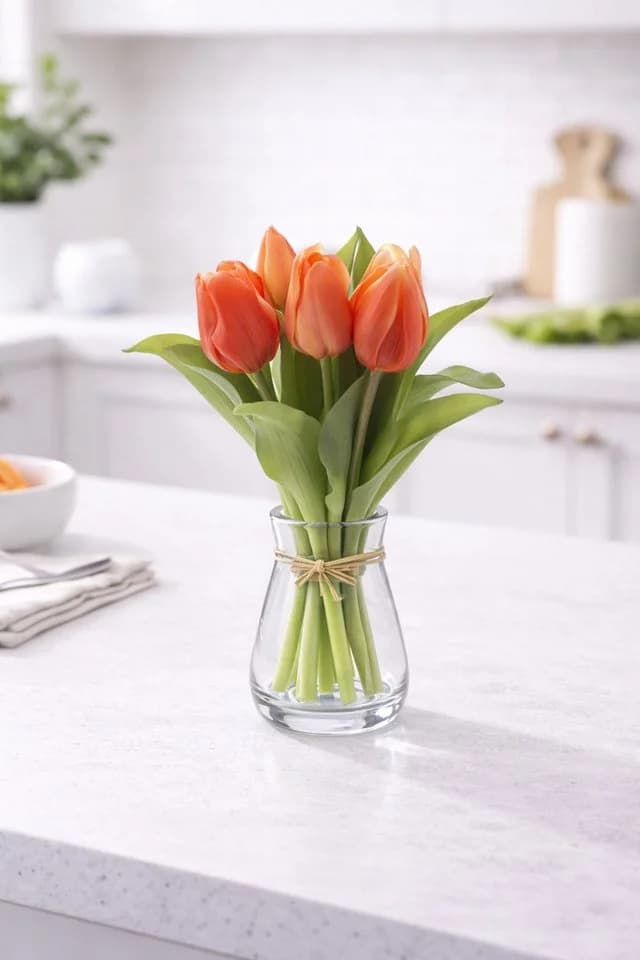 mucPlants Kunsttulpenbündel Real Touch mit 4 Tulpen & 3 Knospen