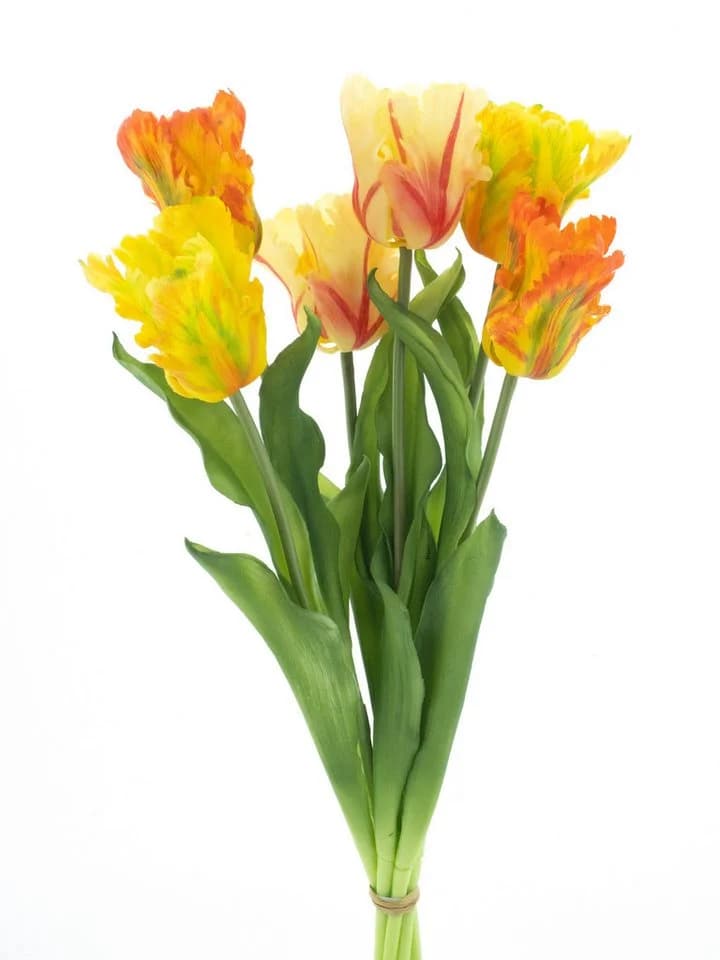mucPlants Kunstblume Tulpenbündel Parrot 52cm Real-Touch 6 Tulpen Orange-Combo