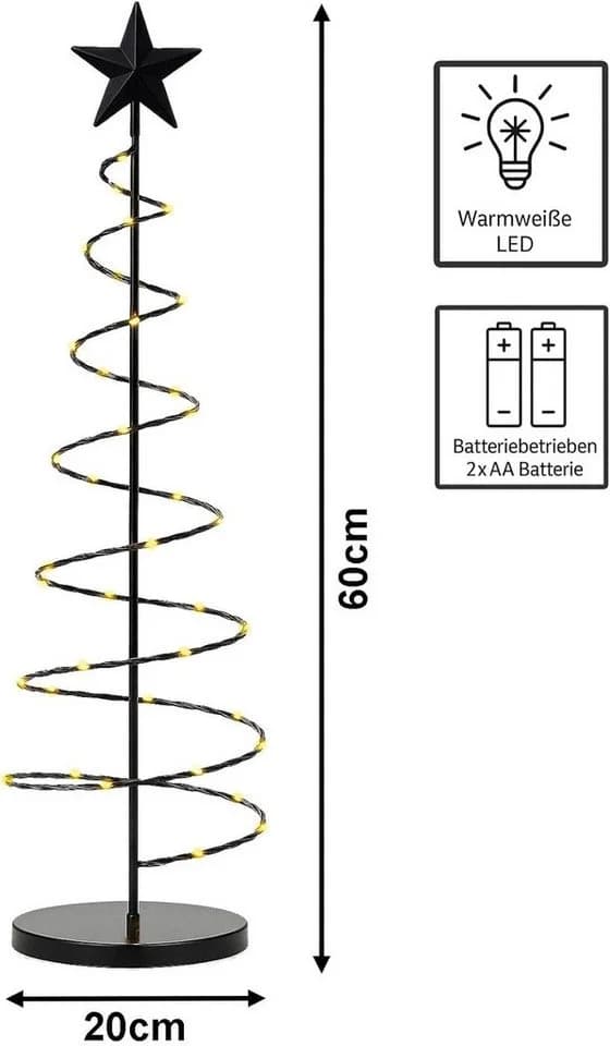 mucHome LED-Spiral-Weihnachtsbaum 60cm mit 40 warmweißen LEDs