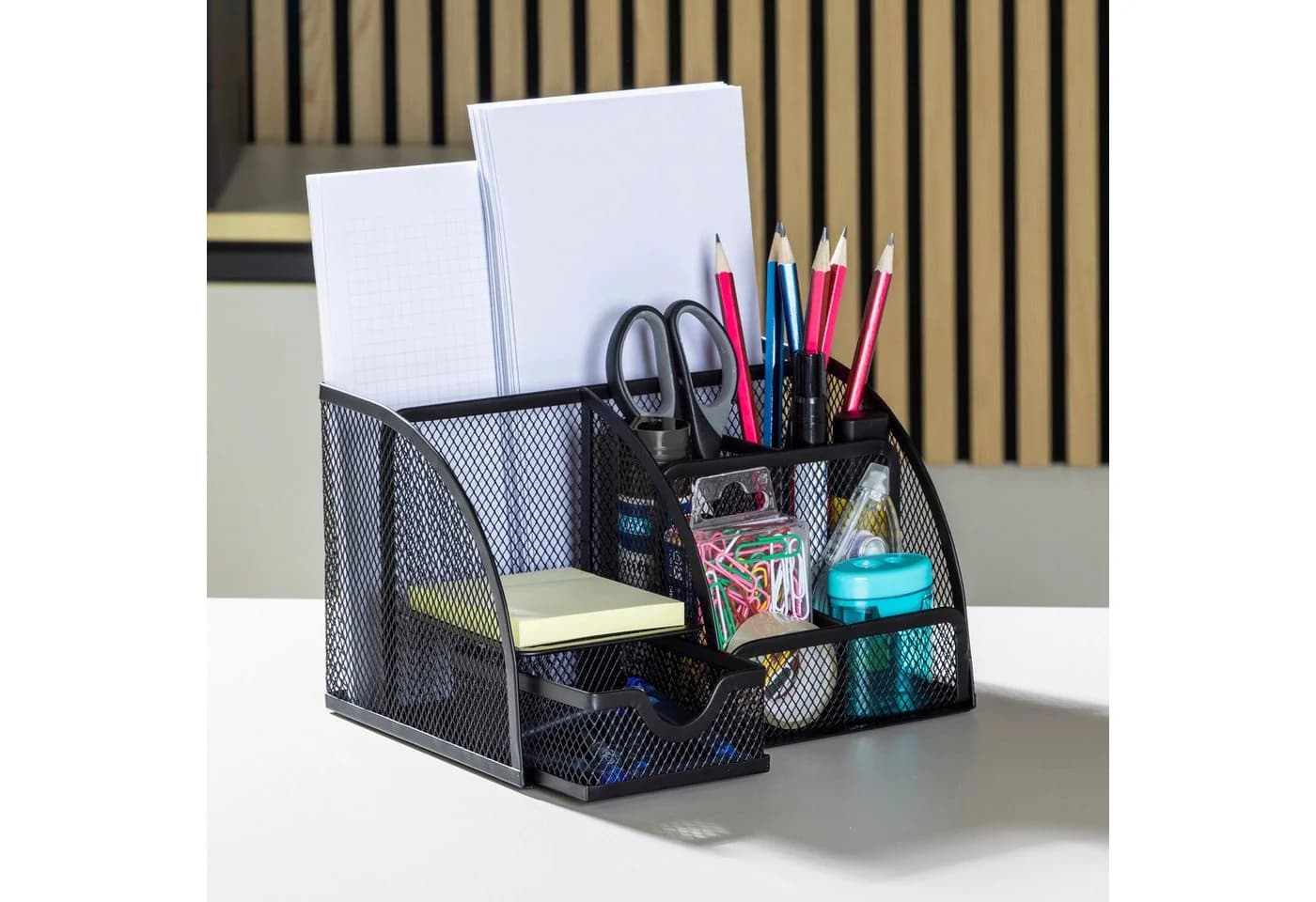 mucHome Schreibtischorganizer mit Schublade Mesh Metall Schwarz - Bild 2