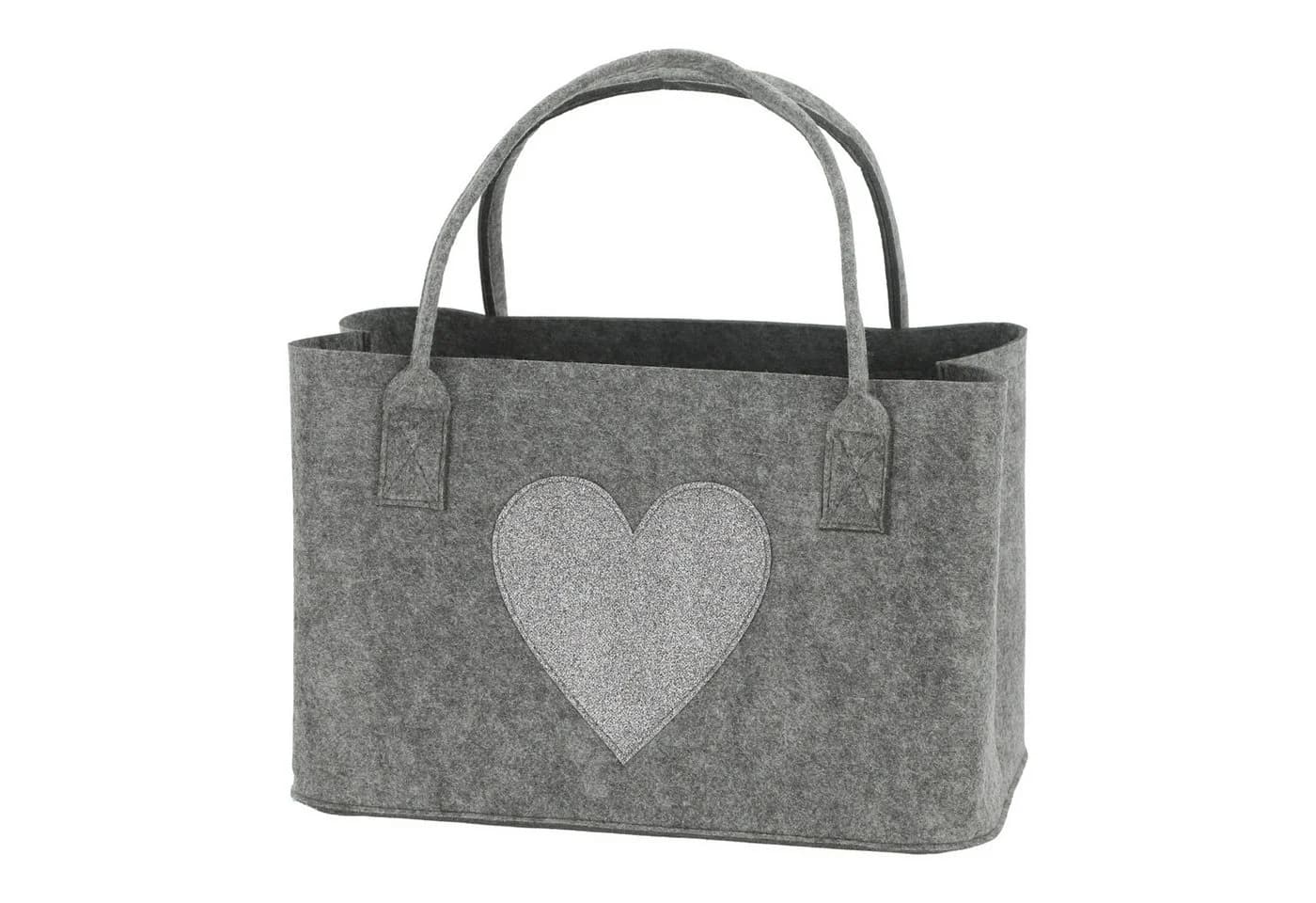 mucHome Aufbewahrungstasche Filztasche mit Glitzer-Herz Design, Grau oder Anthrazit