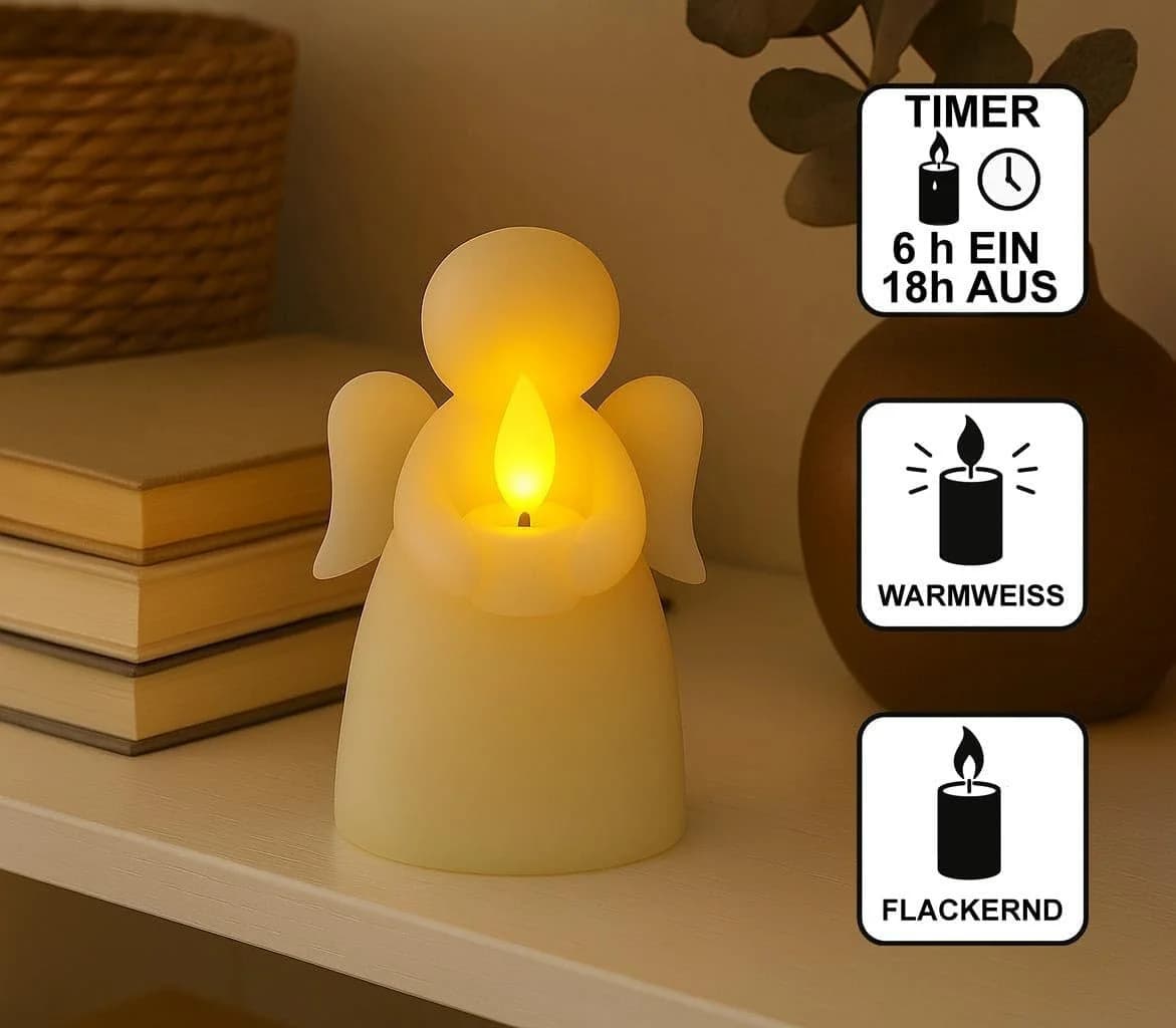 mucHome LED-Kerze Echtwachs flackerndem Licht Timer Engel oder Tannenbaum