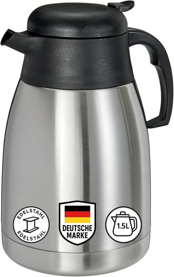 mucHome Thermoskanne 1,5L Edelstahl Doppelwandig Einhandbedienung - Bild 2