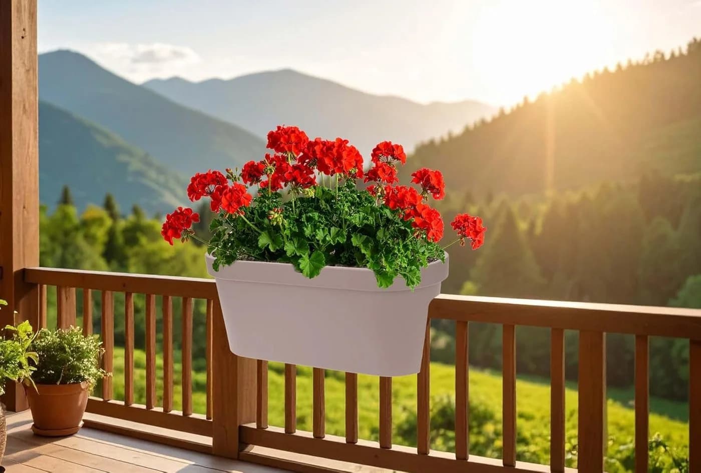 mucHome Balkonkasten für Geländer 60cm Kunststoff Blumenkasten Blumentopf Pflanztopf