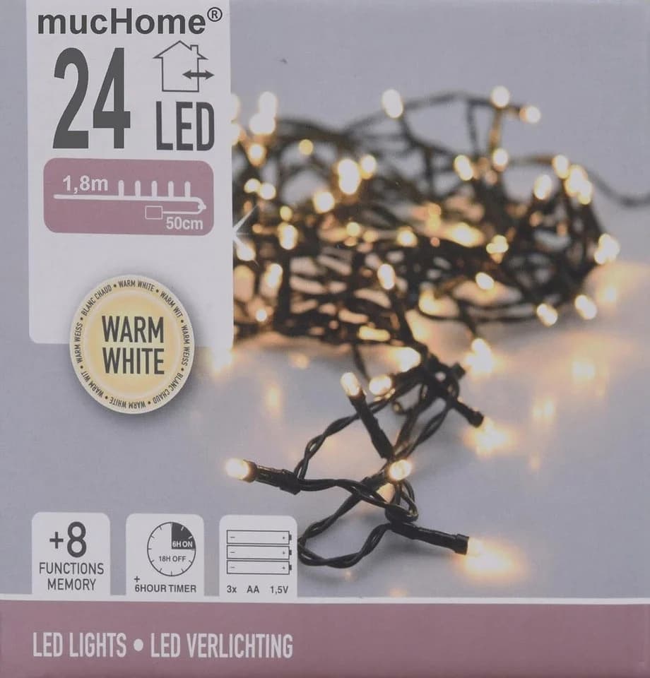 mucHome LED-Lichterkette warmweiß mit Timer und 8 Funktionen