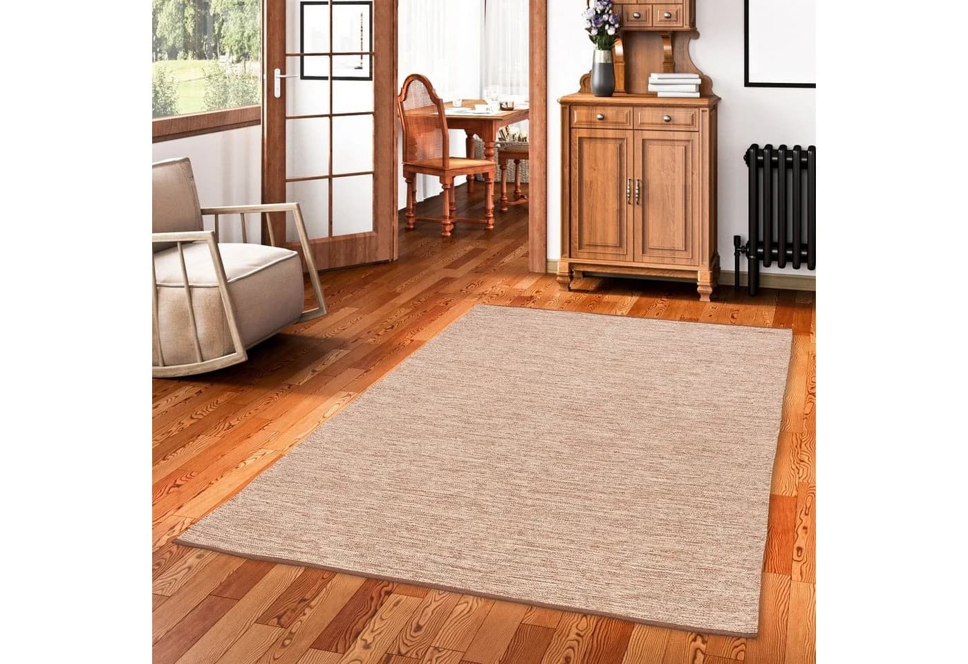 Pergamon Kelim Teppich Baumwolle Beige Modern Handgewebt - Bild 2