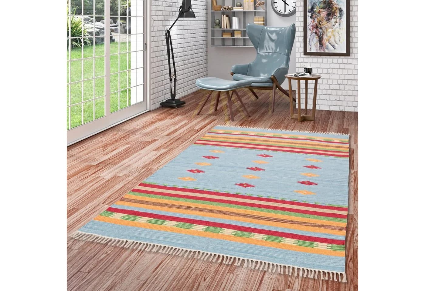 Pergamon Kelim Teppich Lina Stripes Baumwolle Bunt Handgewebt - Bild 2