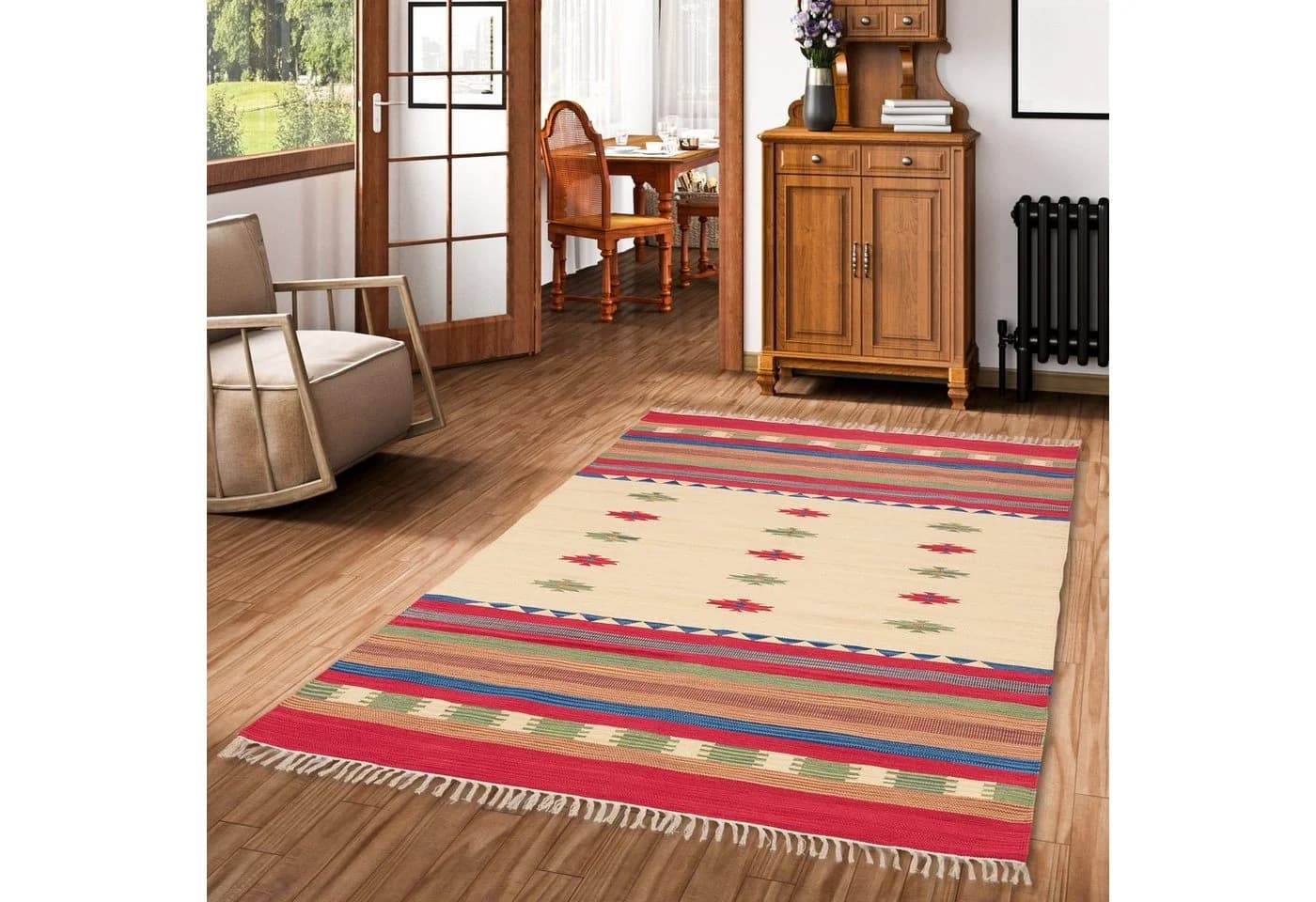 Pergamon Kelim Teppich Lina Trend Baumwolle Rot Rechteckig - Bild 2