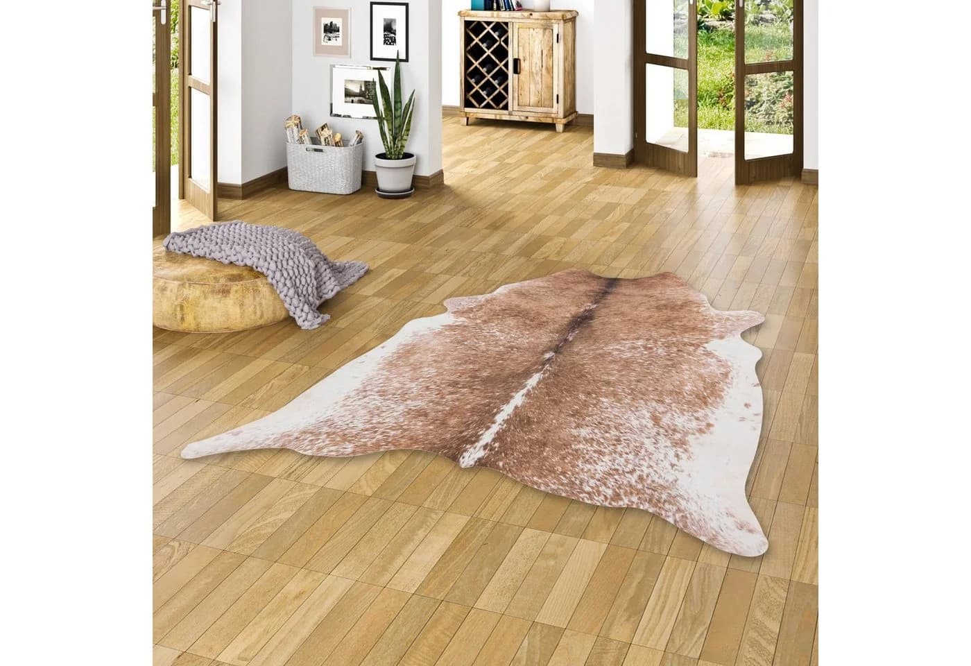 Pergamon Designteppich Kunstfaser Rinderfell Braun Creme Rechteckig - Bild 2
