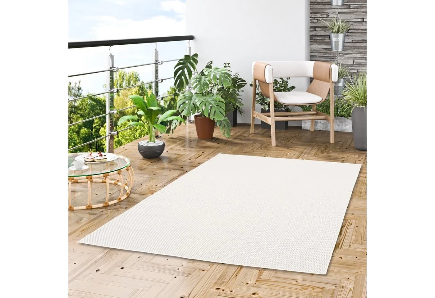 Pergamon Outdoorteppich Valencia Mix Beige/Weiß Flachgewebe