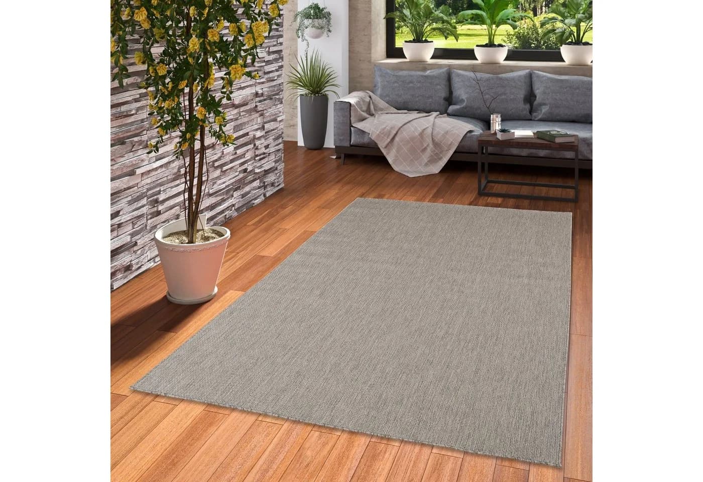 Pergamon Outdoorteppich Valencia Mix Grau Flachgewebe