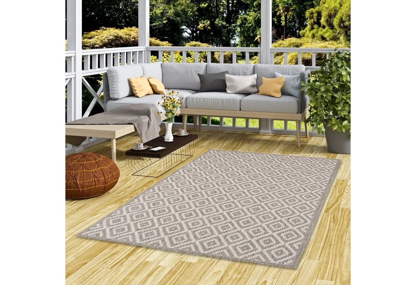 Pergamon Outdoorteppich Valencia Grau Fliesenoptik Kunstfaser - Bild 2