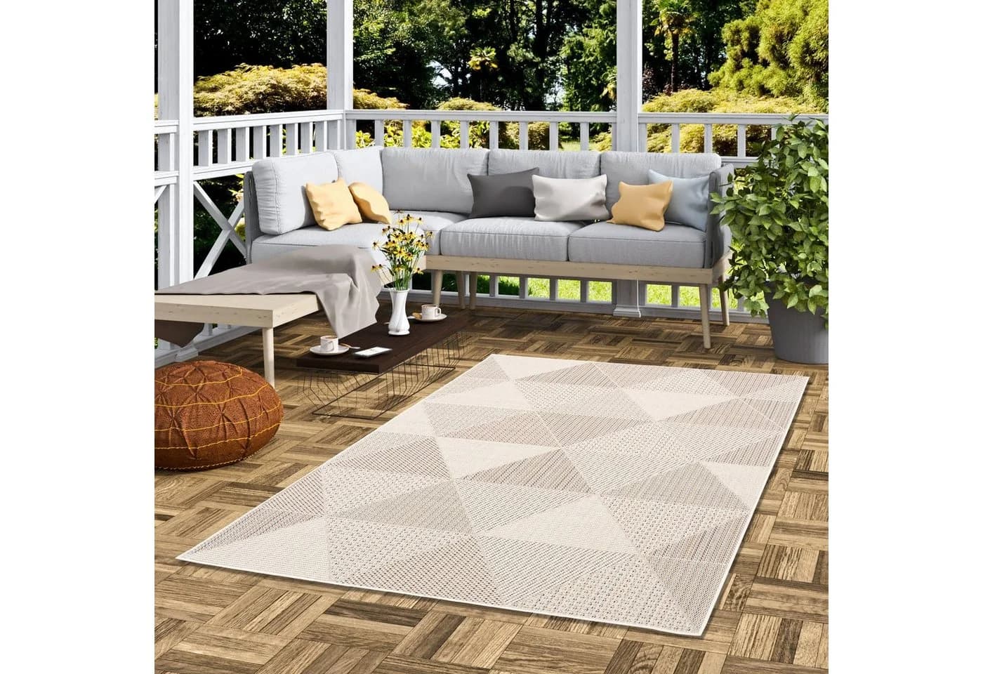 Pergamon Outdoorteppich Flachgewebe Campus Rauten Beige Sisaloptik - Bild 2