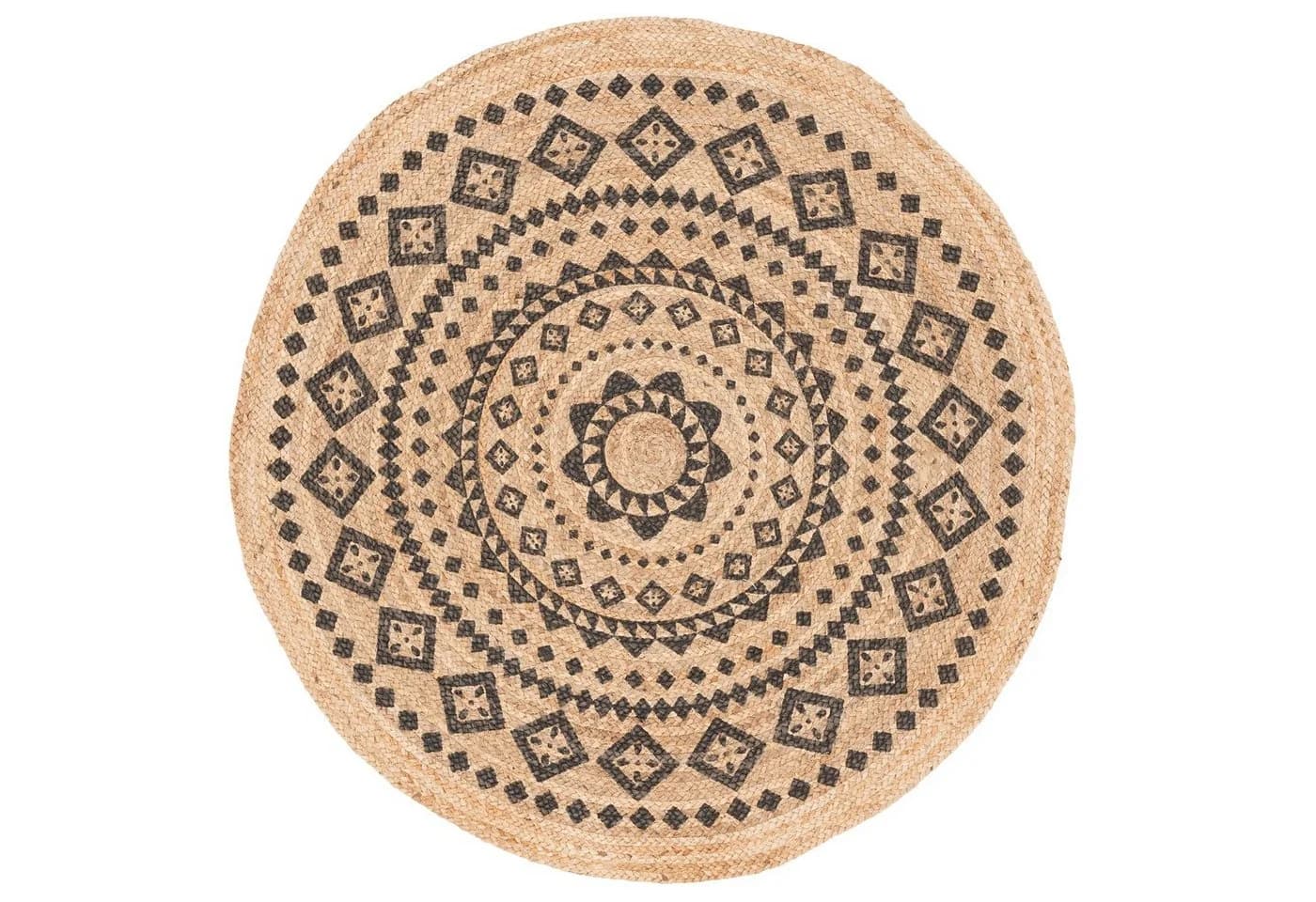 Pergamon Jute Teppich Nele Ethno Rund Beige Handgefertigt