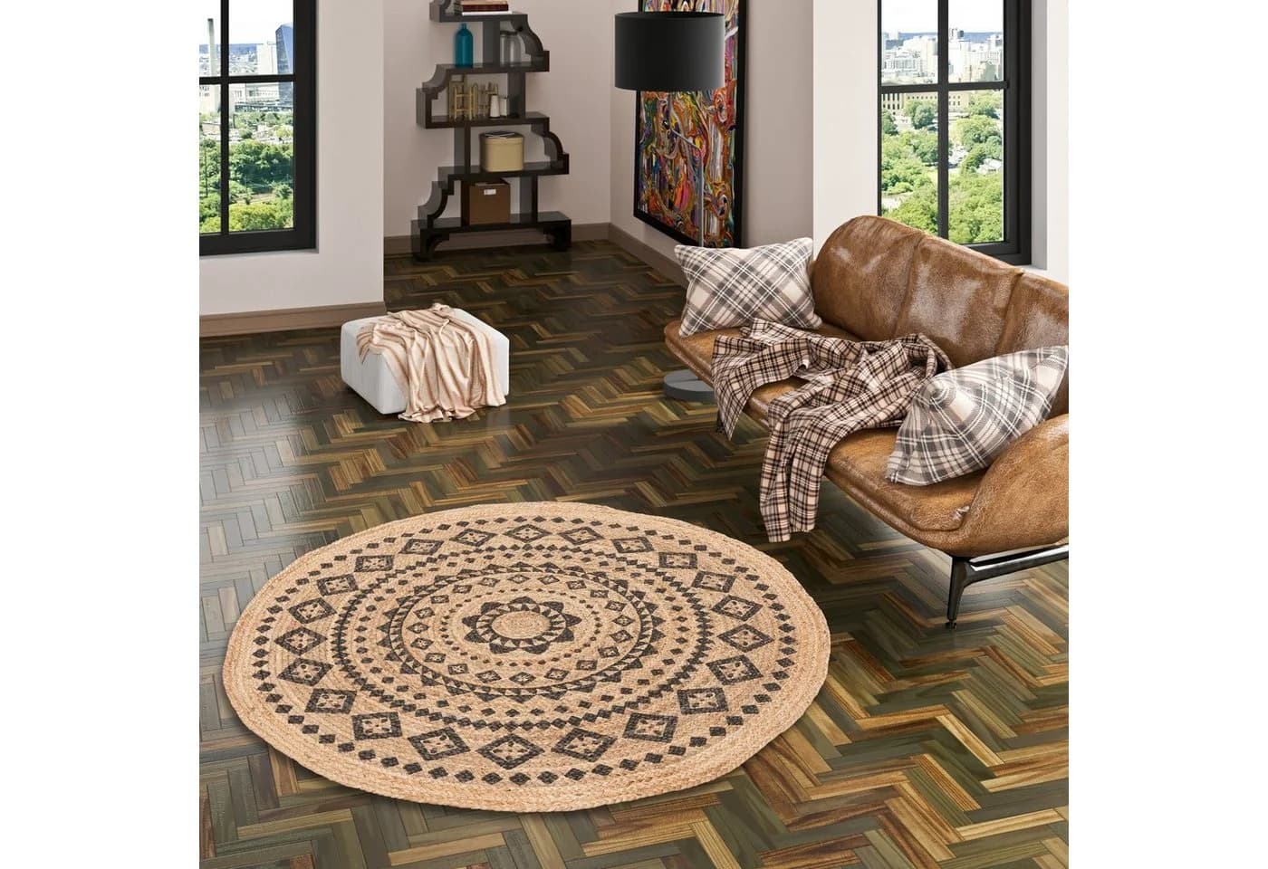 Pergamon Jute Teppich Nele Ethno Rund Beige Handgefertigt - Bild 2