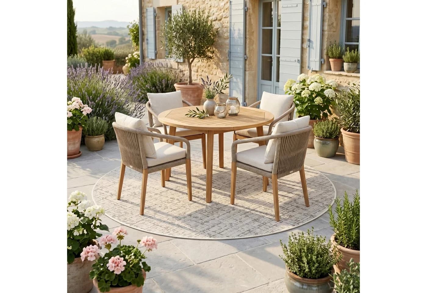 Snapstyle Outdoorteppich Oslo Rund Creme Kunstfaser - Bild 2