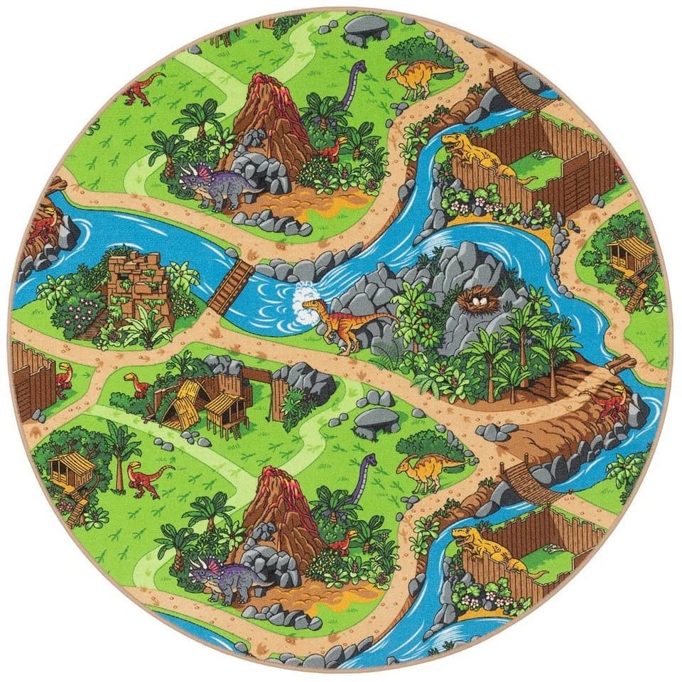 Snapstyle Kinderteppich Dino Welt Straßenlandschaft Grün