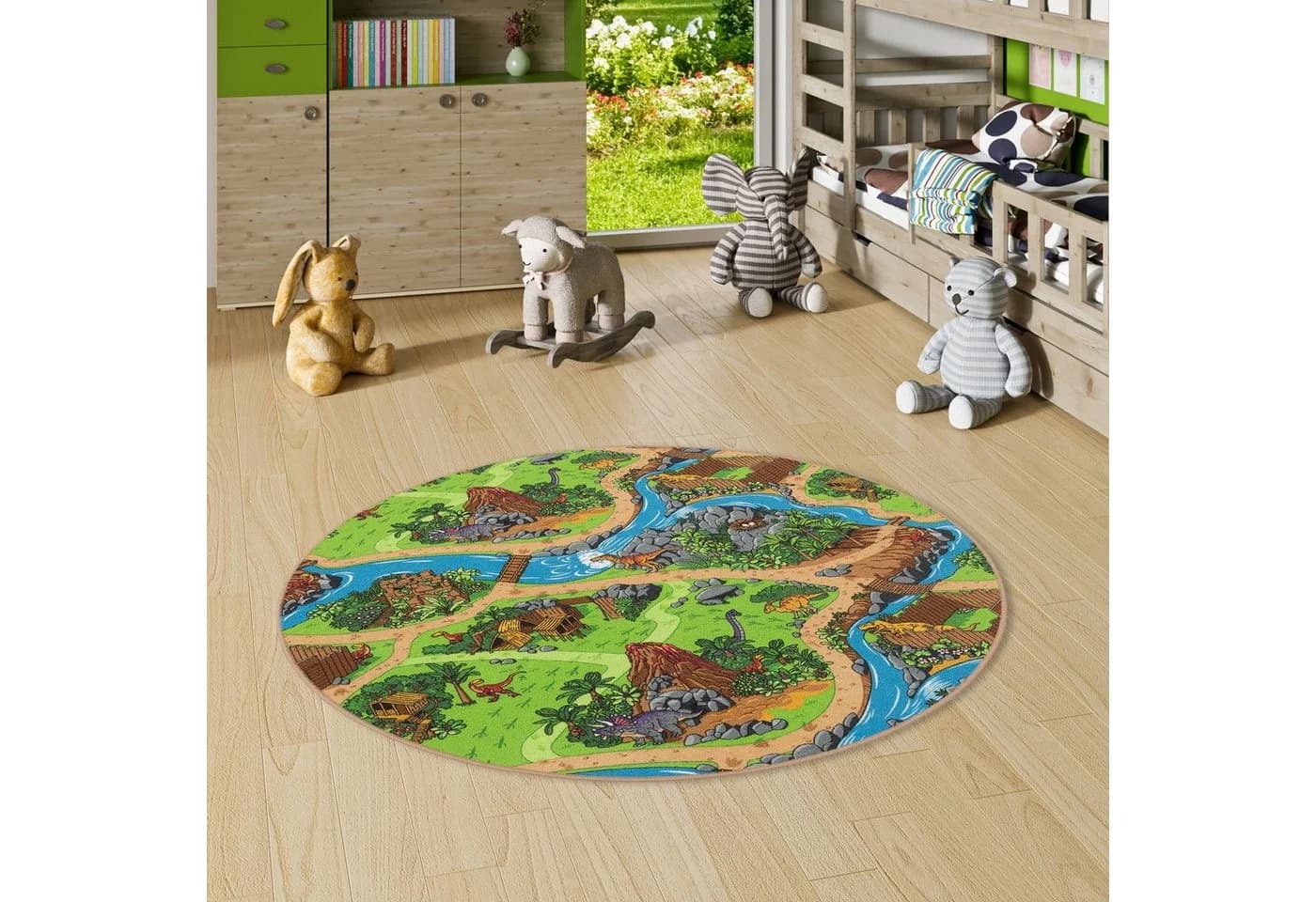 Snapstyle Kinderteppich Dino Welt Straßenlandschaft Grün - Bild 2