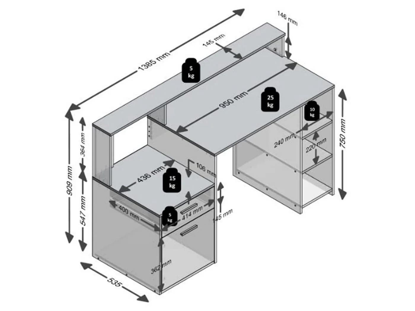 PREISBRECHER Schreibtisch Suzanne Eiche-Weiß Modern - Bild 4