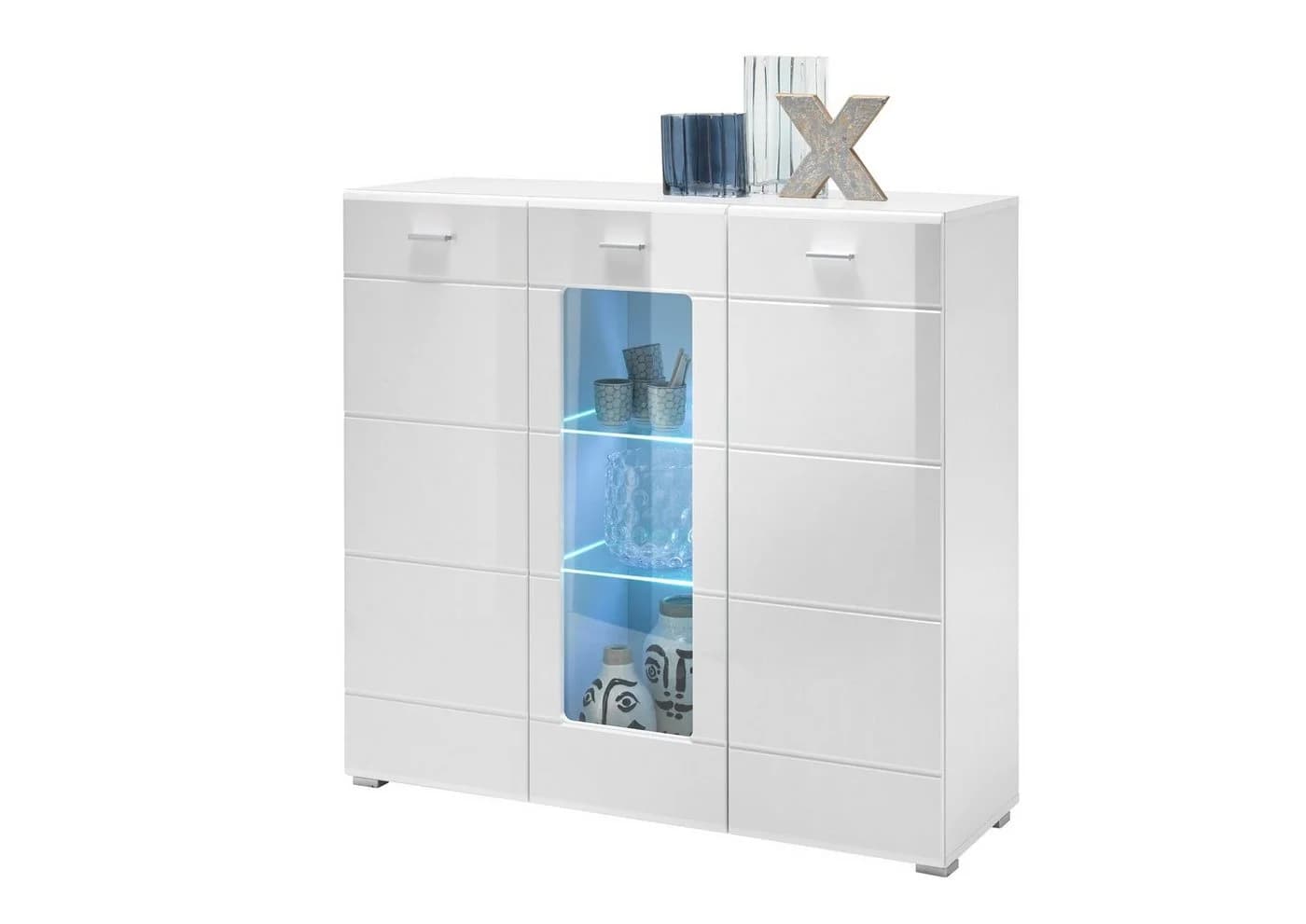 PREISBRECHER Highboard Ella Weiß Hochglanz