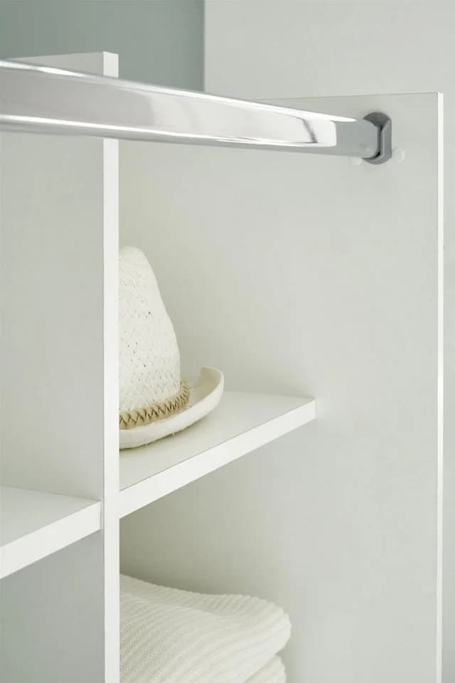 möbelando Kleiderschrank Jill Weiß/Grau mit Vorhang