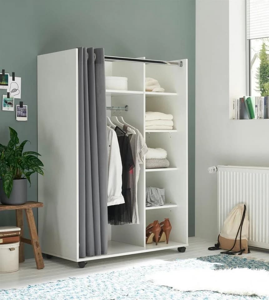 möbelando Kleiderschrank Jill Weiß/Grau mit Vorhang - Bild 5