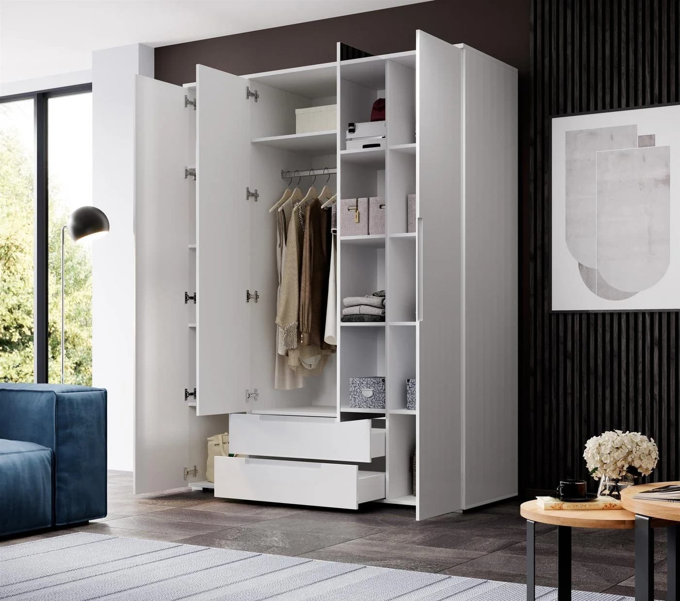 möbelando Kleiderschrank Suzette Weiß-Hochglanz mit Spiegeltüren - Bild 5