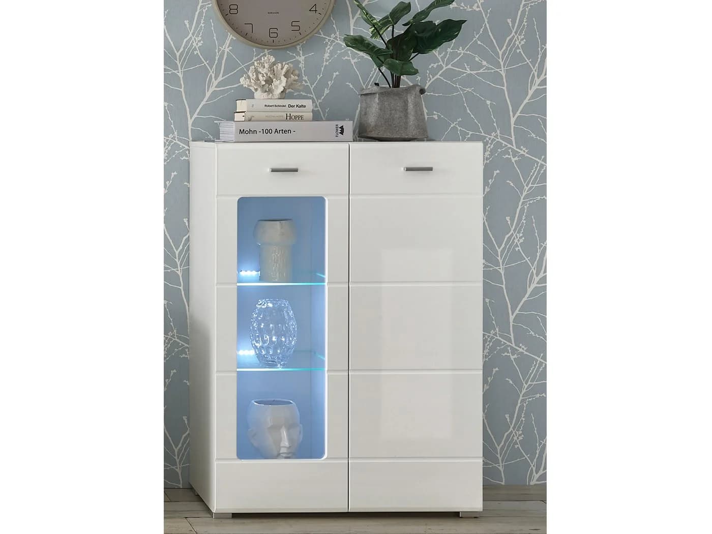 PREISBRECHER Highboard Ella Weiß Hochglanz mit Glasbodenbeleuchtung - Bild 2