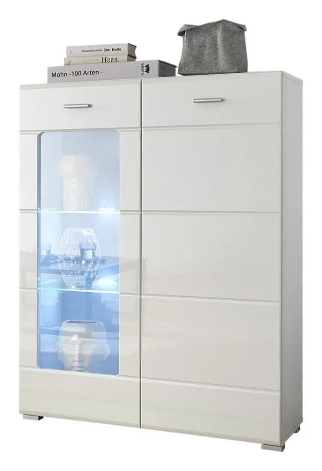 PREISBRECHER Highboard Ella Weiß Hochglanz mit Glasbodenbeleuchtung - Bild 3