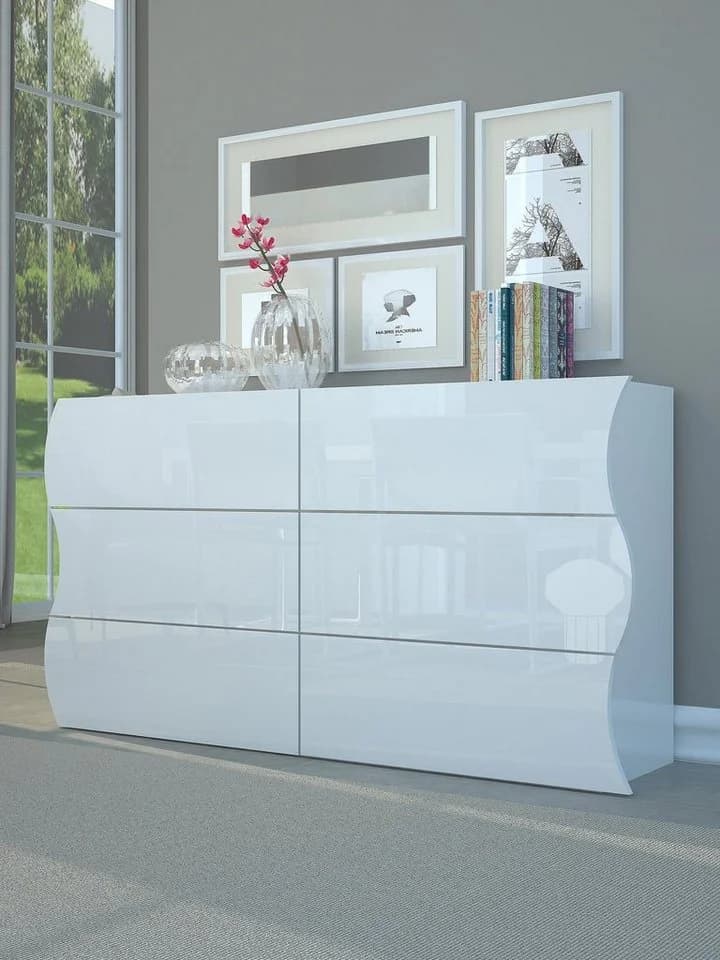 möbelando Kommode Onda Weiß Hochglanz 6 Schubkästen - Bild 2